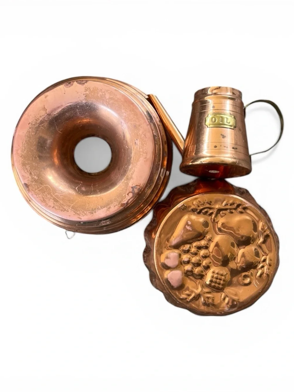 3pcs VINTAGE COPPER 8.5 INCH TIERED RING MOLD FROM PORTUGAL Fruit mold oil can